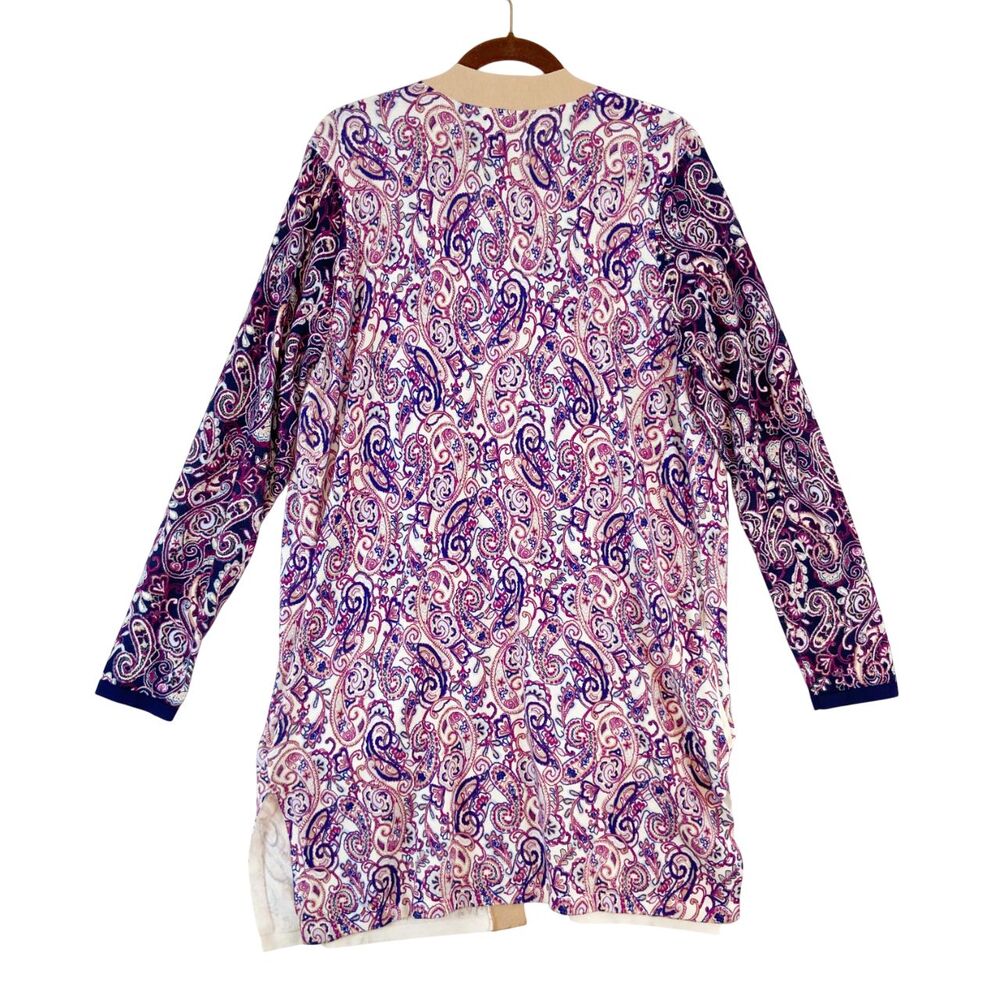 Lands End Long Line Cardigan Sweater Women's Large 14-16 Paisley Open Front - Picture 4 of 8